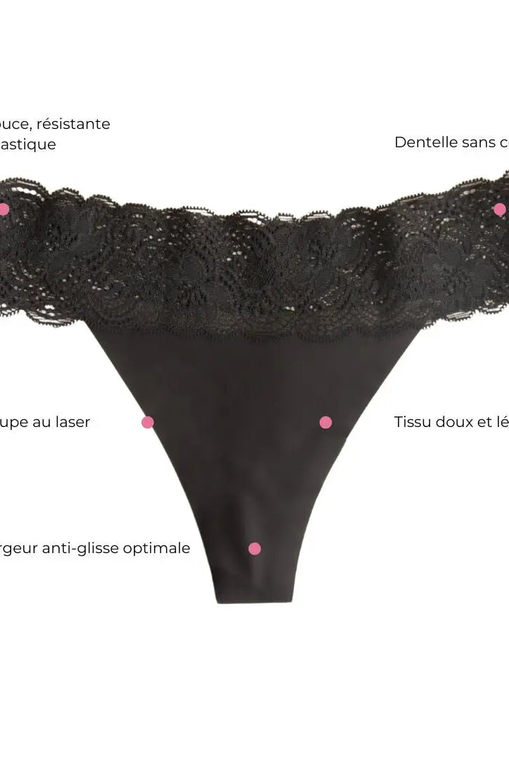 Tanga avec dentelle Onyx Black LICA Wear