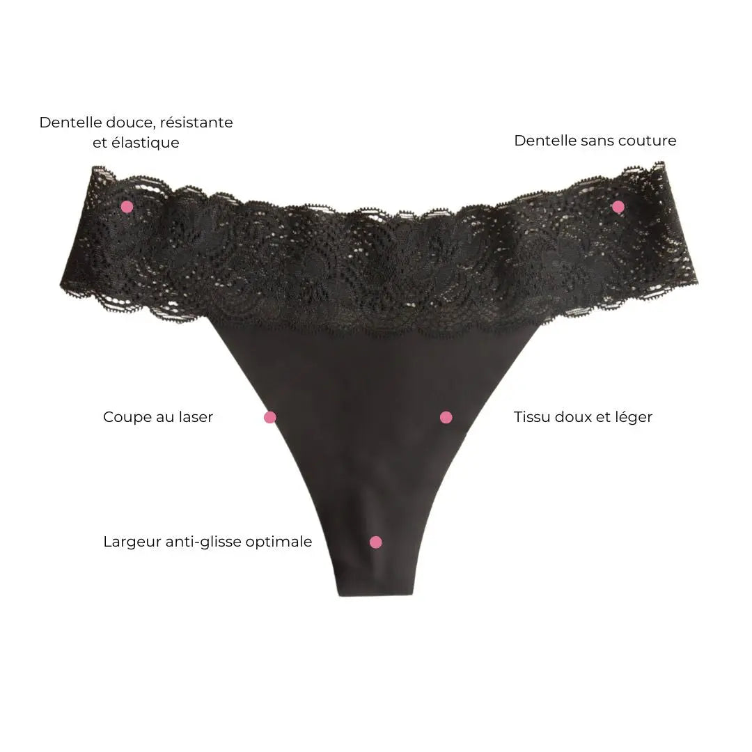 Tanga avec dentelle Onyx Black LICA Wear
