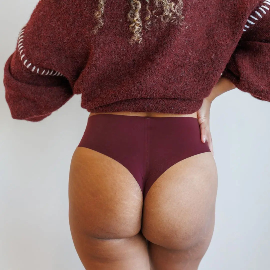 Tanga taille haute sans couture Wild Burgundy LICA Wear, vue de dos