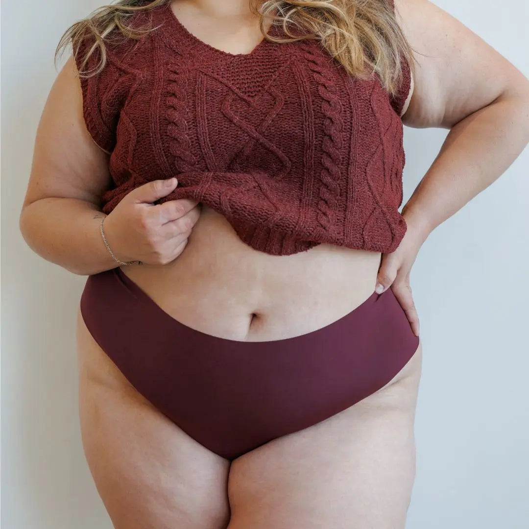 Tanga taille haute sans couture Wild Burgundy LICA Wear, taille 2XL